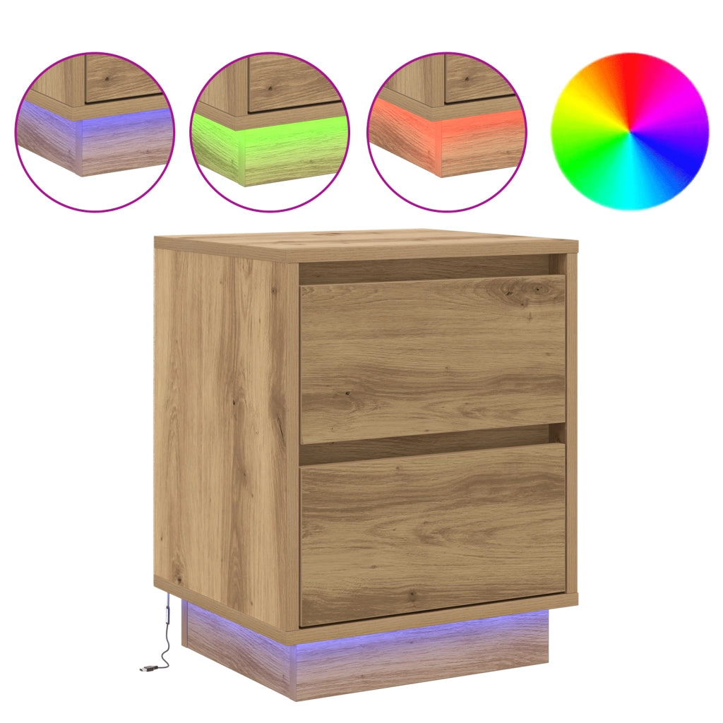 Comodini con luci LED 2 pz Rovere Artigianale 39x34.5x50 cm