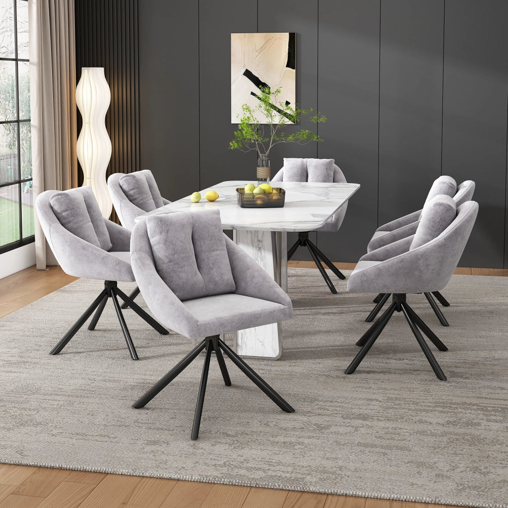 Set 2 sedie girevoli da pranzo in velluto grigio con struttura in metallo e rotazione 360°
