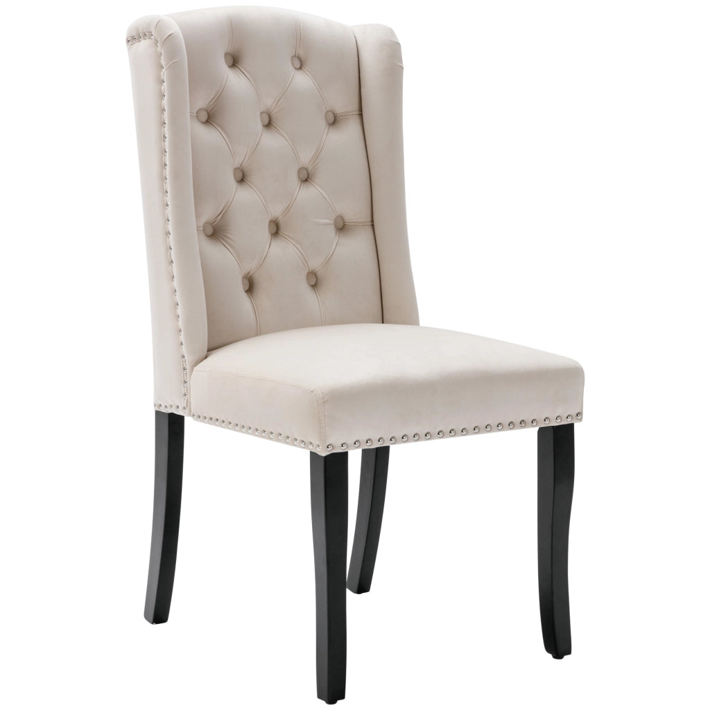 Sedia da pranzo 2 pezzi con bottoni e chiodini decorativi in velluto beige