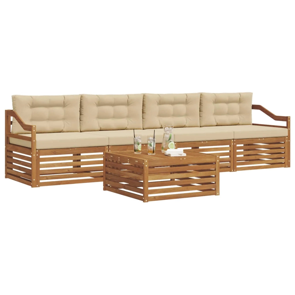 Set di divani da esterno con cuscino 5 pcs Naturale e Beige