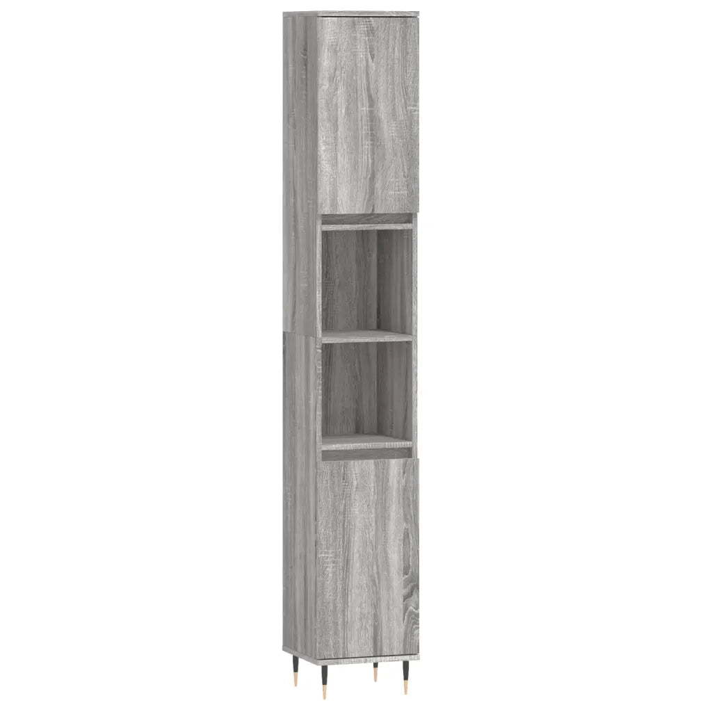 Set Mobili da Bagno | Armadio da bagno 3 pz Grigio Sonoma in Legno Multistrato