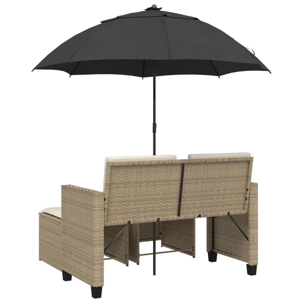 Divano Giardino 2 Posti-Sofa da Giardino-Divanetto da esterno Ombrellone e Sgabelli Beige Polyrattan 714239