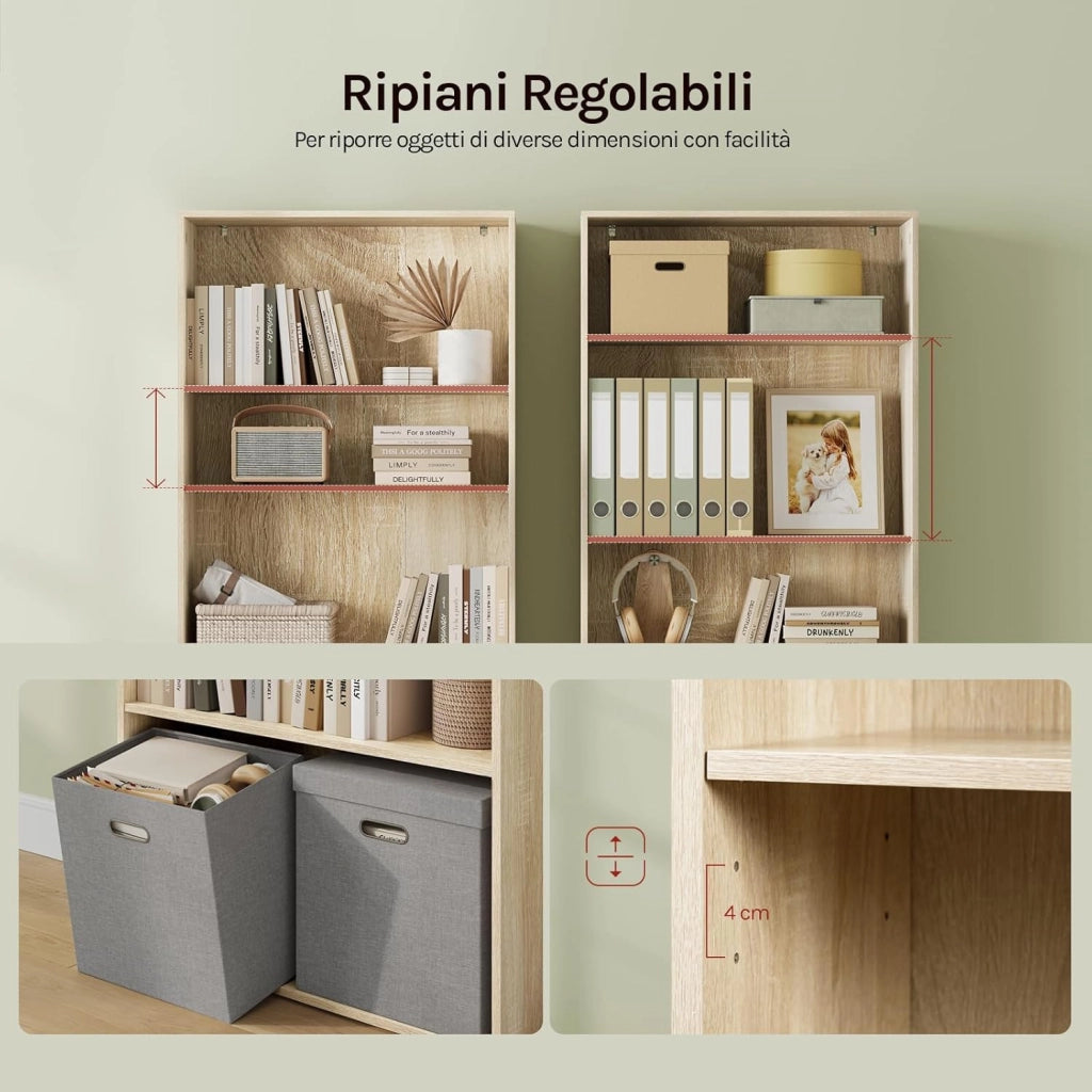 Libreria a Pavimento con 6 Ripiani Regolabili, Scaffale Aperto per Soggiorno Ufficio Camera, Divisorio Ambienti, 60x180x23,5 cm, Rovere Chiaro