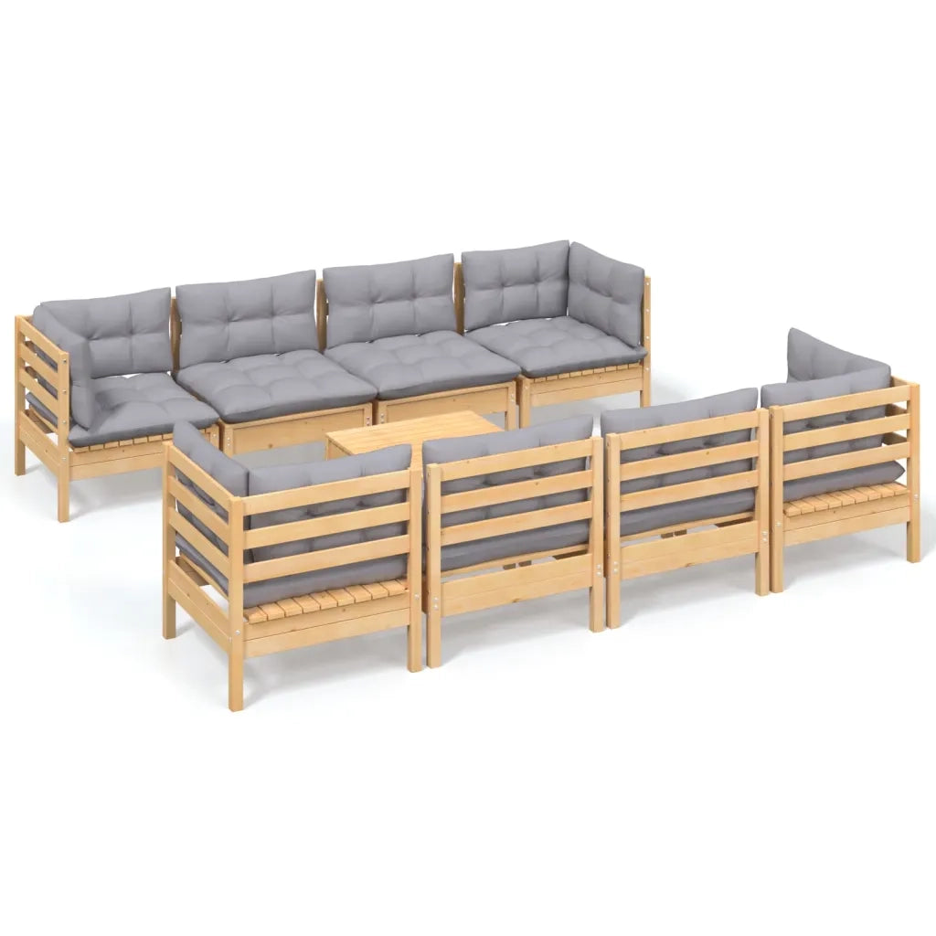 Set Divani da Giardino 9 pz con Cuscini Grigi Massello di Pino cod mxl 38660