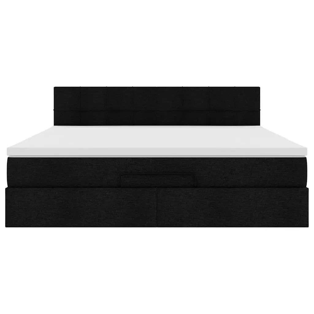 Struttura Letto Pouf con Materasso Nero 160x200 cm in Tessuto 3312321