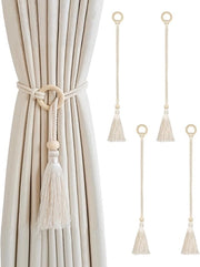 4 pezzi di corda per tenda Embrasse - corda per tenda con design boho - supporti per tenda - corda per tenda - decorativi con design pennello - chiusure per tenda - corda per tenda - per uso interno ed esterno (beige)