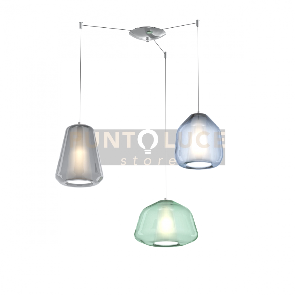 SOSPENSIONE CROMO 3 LUCI SPOSTABILE VETRI ALPHA VE + BETA BL + GAMMA FU 1176CR-S3 S ABG-MC