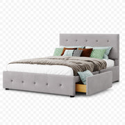 Letto matrimoniale 140x200 cm con 4 cassetti; struttura robusta; velluto imbottito; grigio