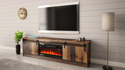MOBILE TV CON CAMINETTO ELETTRICO GRANERO INCORPORATO cm200x35x57 LEGNO ANTICO