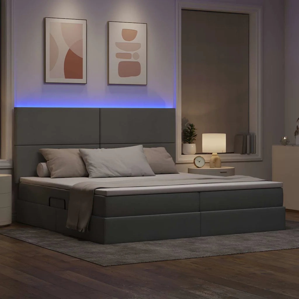 Letto con contenitore e LED con led Grigio chiaro 200 x 200 cm 3372375