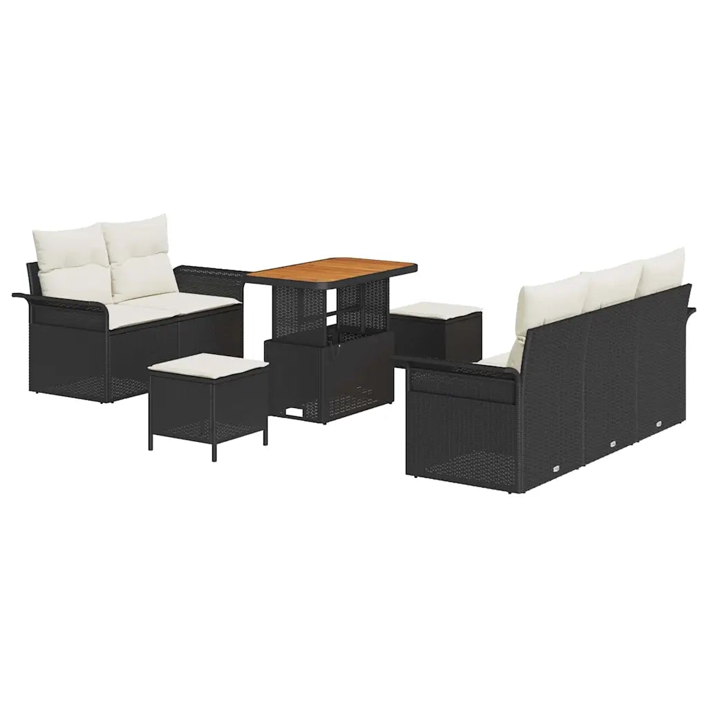 Set Divano da Giardino con cuscino 8 pcs Nero polyrattan
