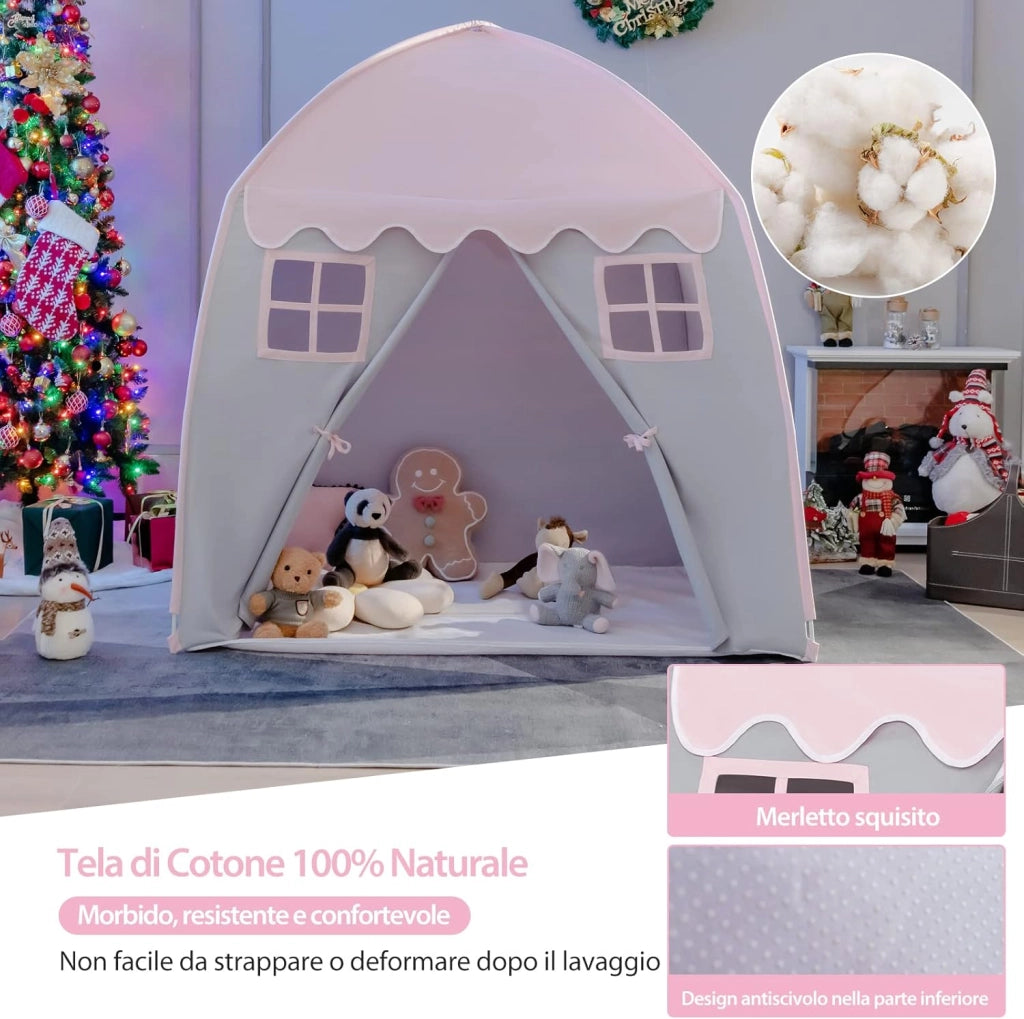 Tenda da Gioco per Bambini, Tenda per Cameretta con Borsa, Tappetino Antiscivolo, Design con Chiusura Lampo, Finestre Traspiranti, Ideale per Bambini e Bambine 3 Anni+ (Rosa)
