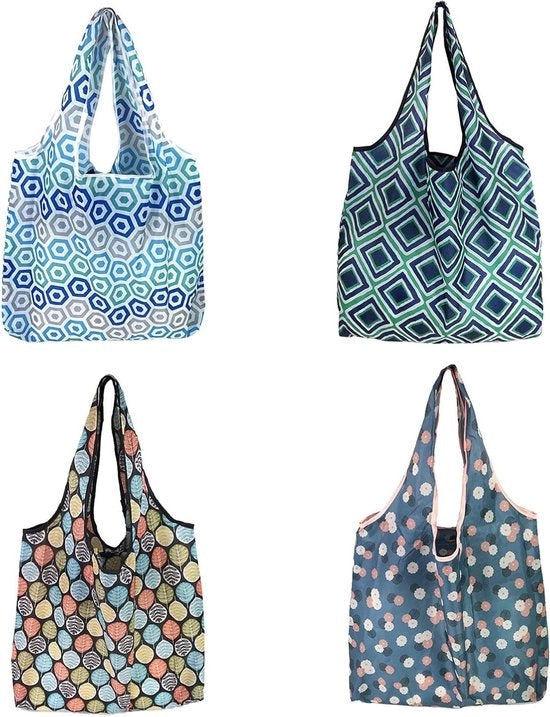 Borsa da Spesa Pieghevole 4 Pezzi Borse Reutilizzabili - Grande e Portatile per l'Uso Giornaliero