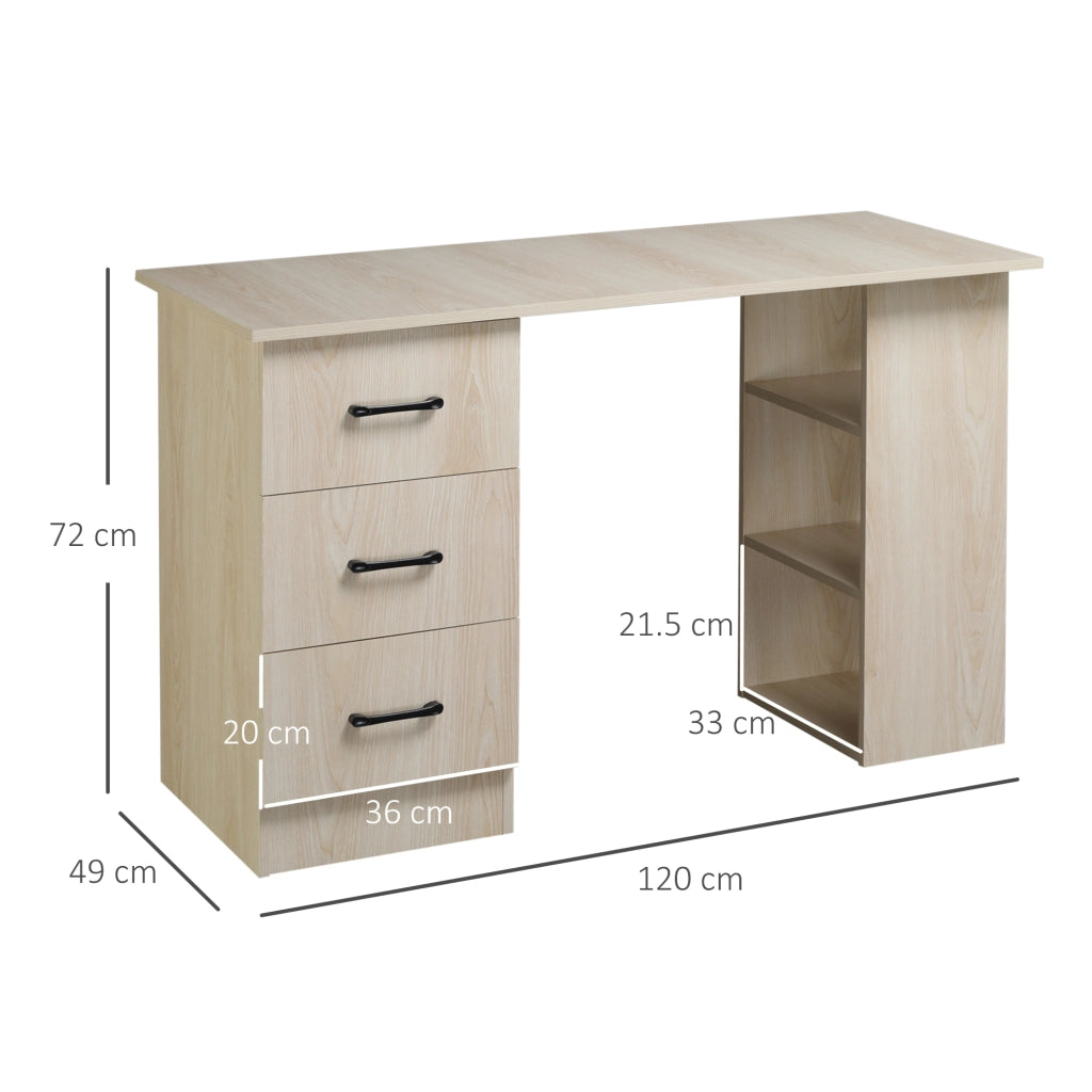 Easycomfort Scrivania PC Moderna per Camera con 3 Cassetti e 3 Scaffali in Legno per Casa e Ufficio 120x49x72cm