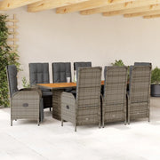 Set da Pranzo da Giardino 9 pz con Cuscini in Polyrattan Grigio