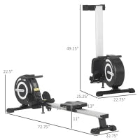 Vogatore Magnetico Pieghevole per Allenamento a Casa, Volano Regolabile su 8 Livelli e Monitor LCD, 185x58x57cm, Nero