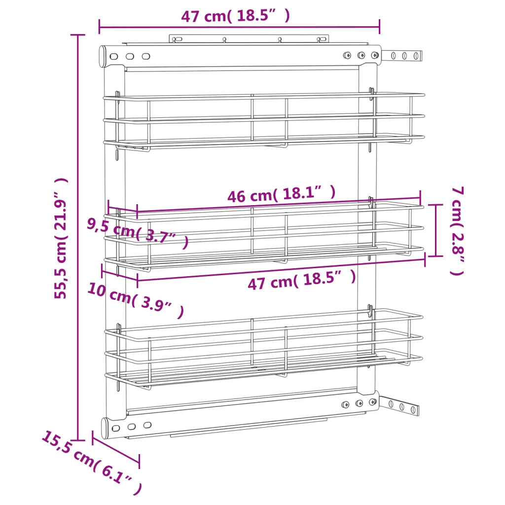 Cestino da Cucina in Rete a 3 Livelli Argento 47x15,5x55,5 cm 50968