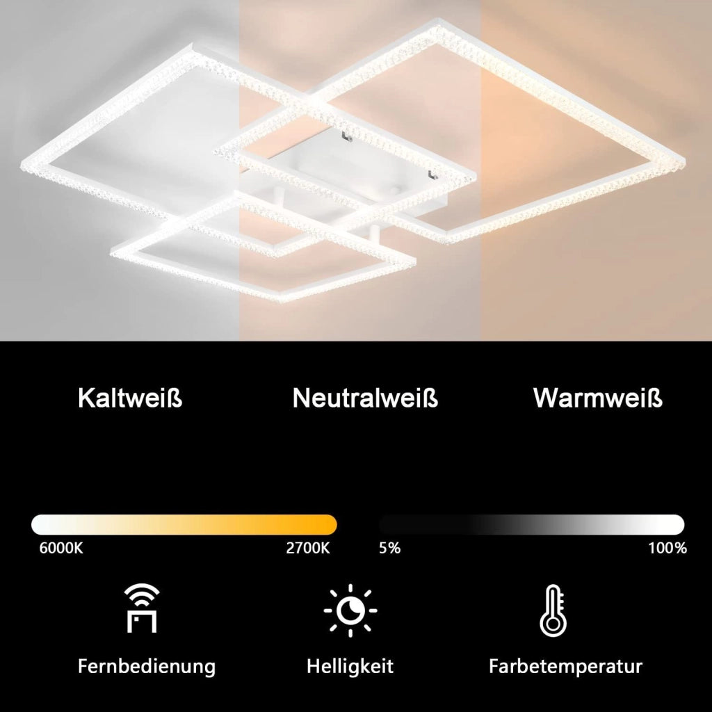 ZMH Lampada da soffitto LED quadrata in cristallo bianco per soggiorno con telecomando 82W