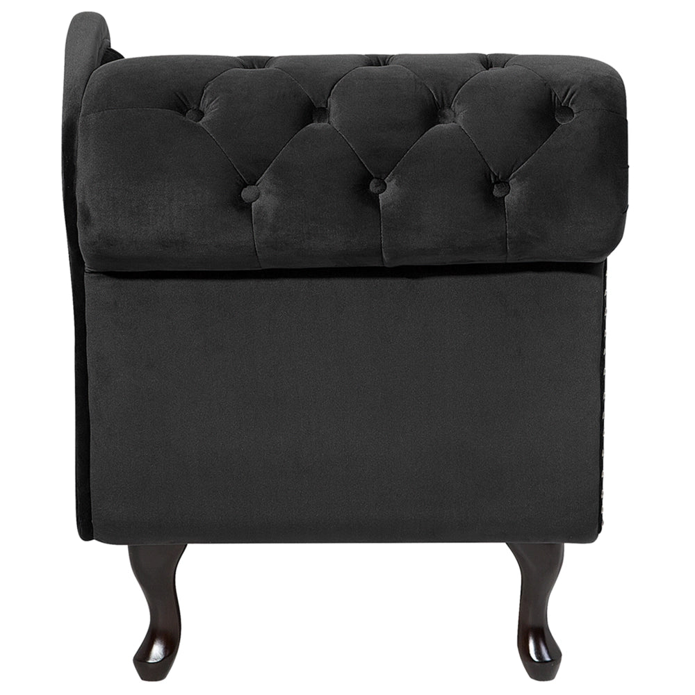 Chaise Longue in Velluto nero Versione Sinistra Stile Chesterfield con bottoni