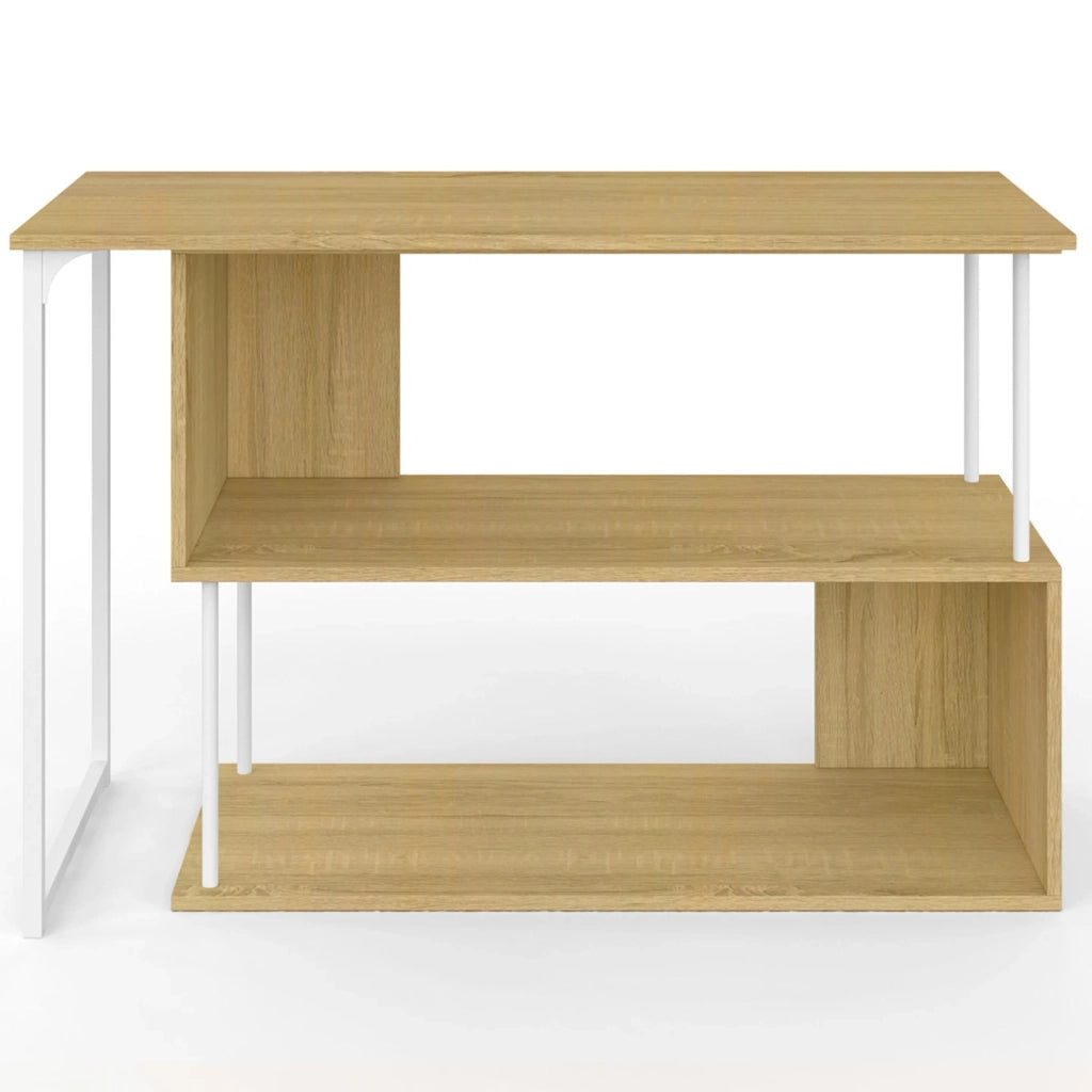 IDMarket - Escritorio esquinero giratorio 180° DETROIT Estantería en forma de S diseño industrial madera y metal blanco
