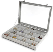 Organizzatore per Orecchini con Coperchio Translucido, 64 Fattori, Supporto di Caricamento in Velluto, Scatola per Orecchini con Coperchio in Vetro, Display per Gioielli, Scatola di Regalo per Ragazze e Donne (Grigio, Orecchini)