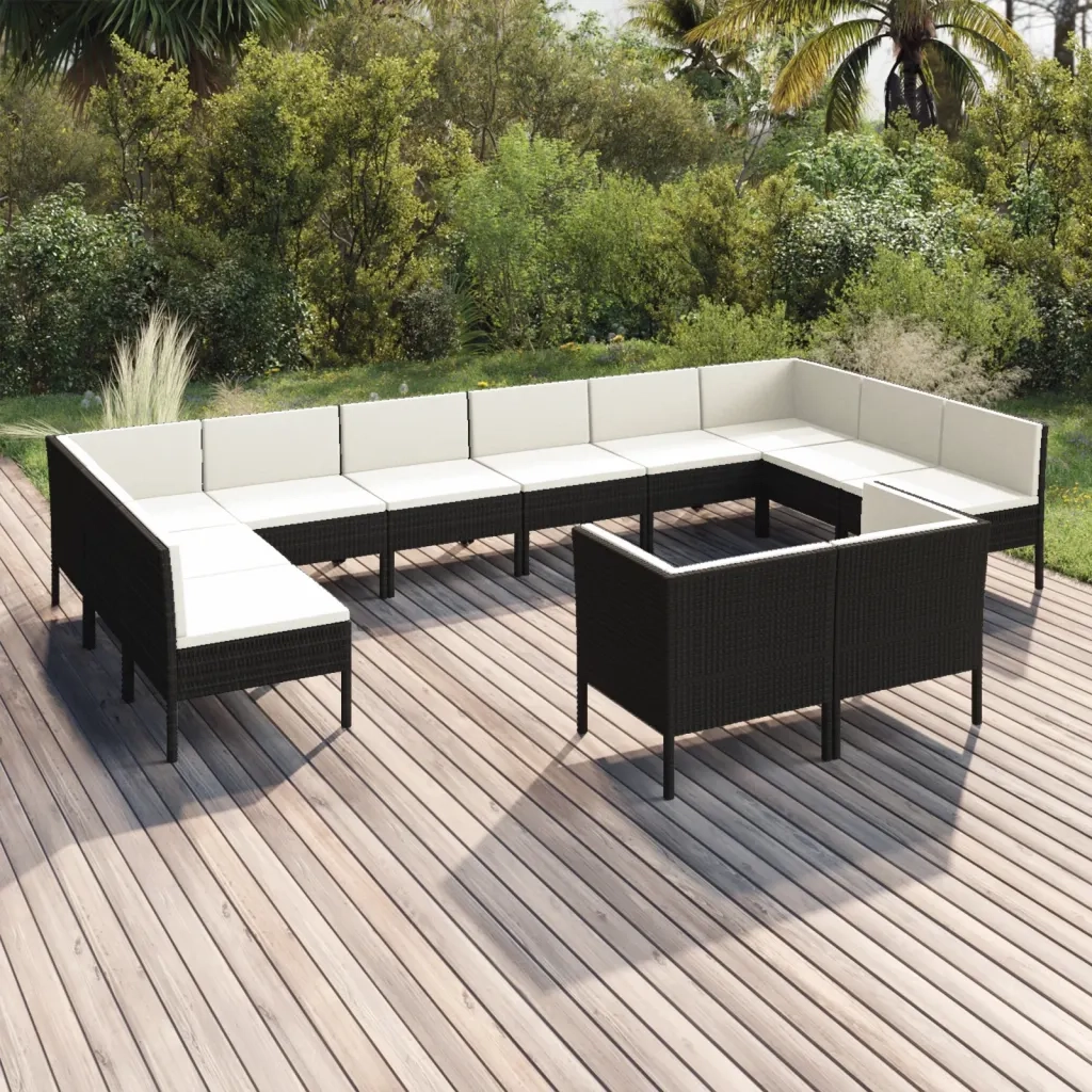 Set Divani da Giardino 12 pz con Cuscini in Polyrattan Nero cod mxl 38527