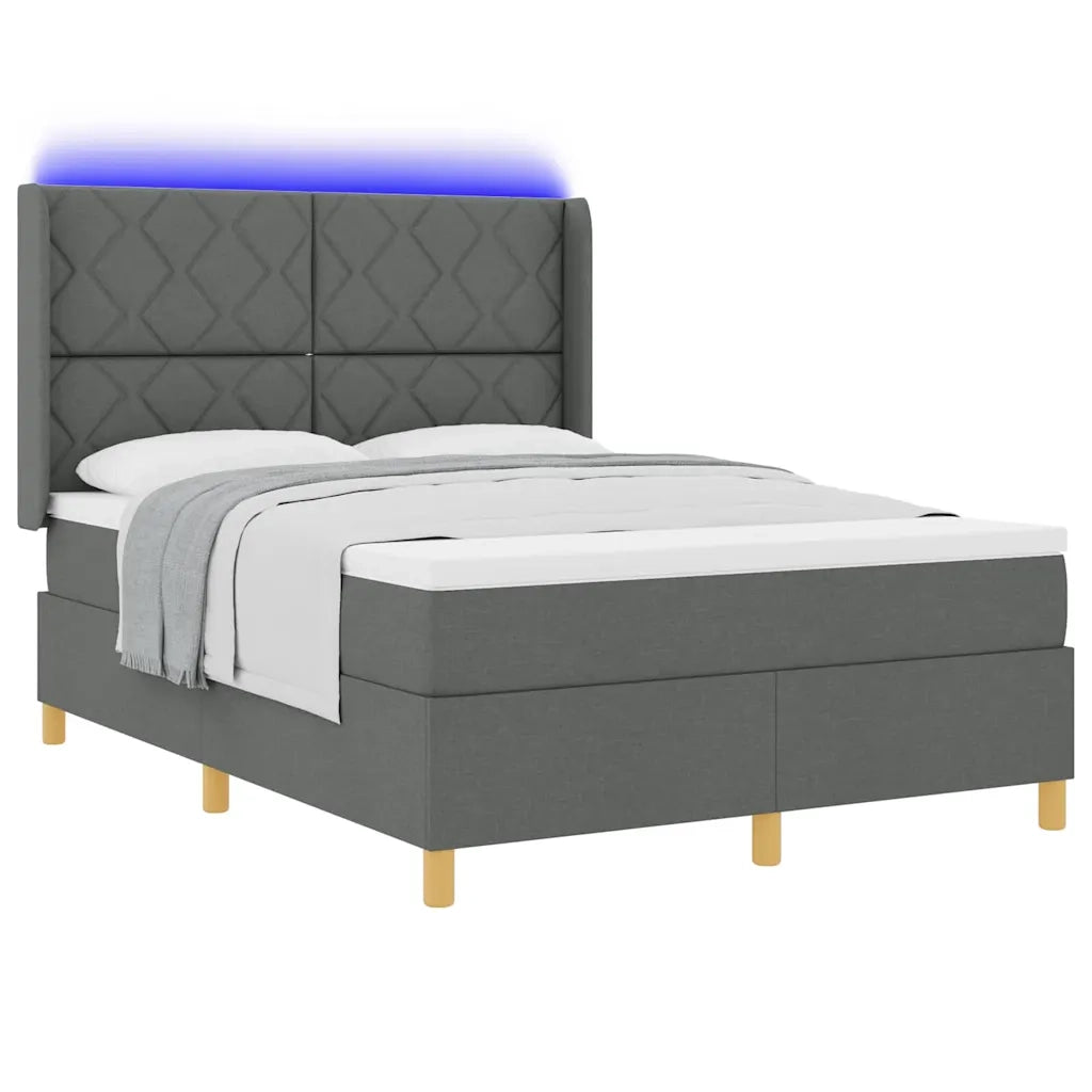 Letto a molle con strisce LED Grigio 160 x 200 cm Tessuto 3343764
