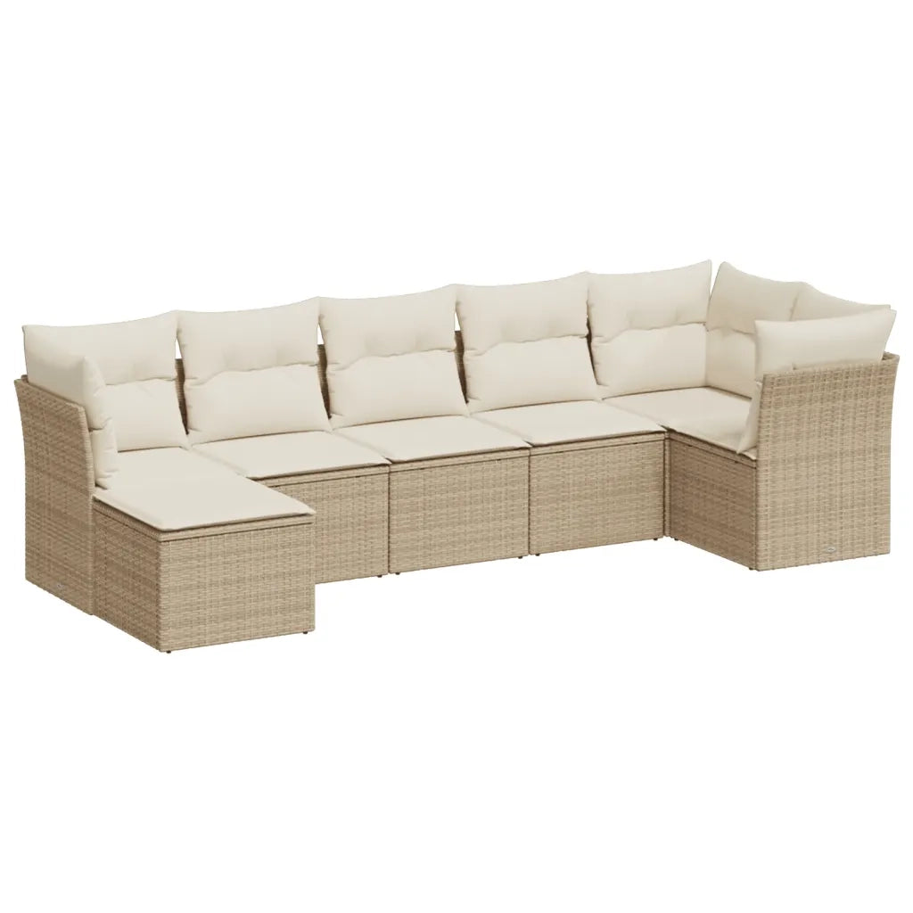 Set Divani da Giardino 7 pz con Cuscini Beige in Polyrattan