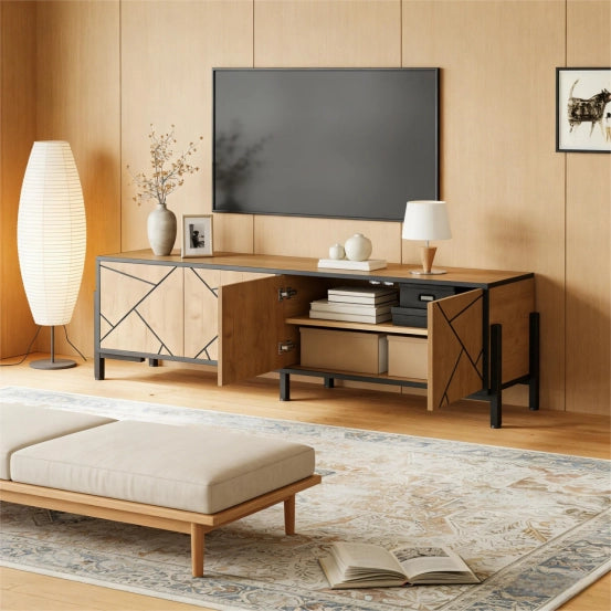 Mobile TV con 4 Ante ¨C Xylo ¨C Legno Naturale e Nero, 153x40x50 cm