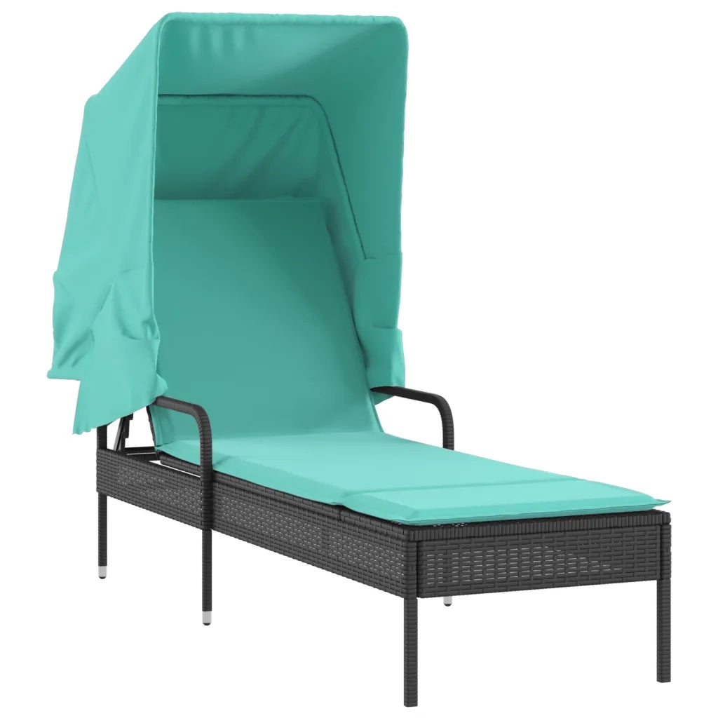 Lettino prendisole con baldacchino in Polyrattan Nero 368196