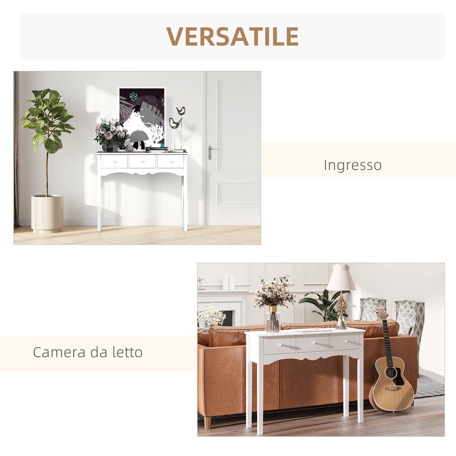 Consolle da Ingresso con 3 Cassetti 100x32x85 cm Bianco
