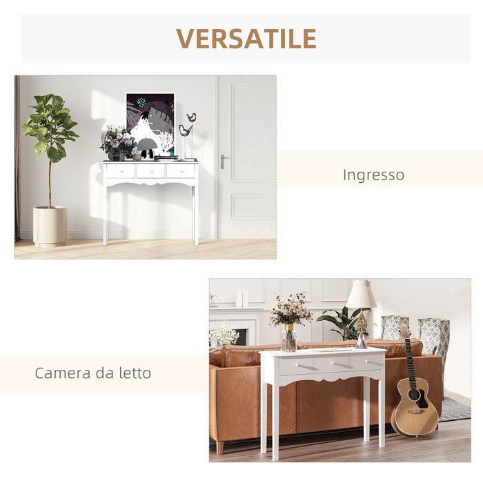 Consolle da Ingresso con 3 Cassetti 100x32x85 cm Bianco