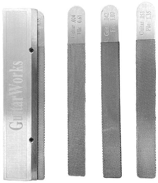Set di levigatura per chitarra 4 pezzi - Fissaggio a testa rotonda - Attrezzo per levigatura - Attrezzo per polimento - Adatto per chitarristi - Compreso 3 misure di viti - Chitarra levigatrice