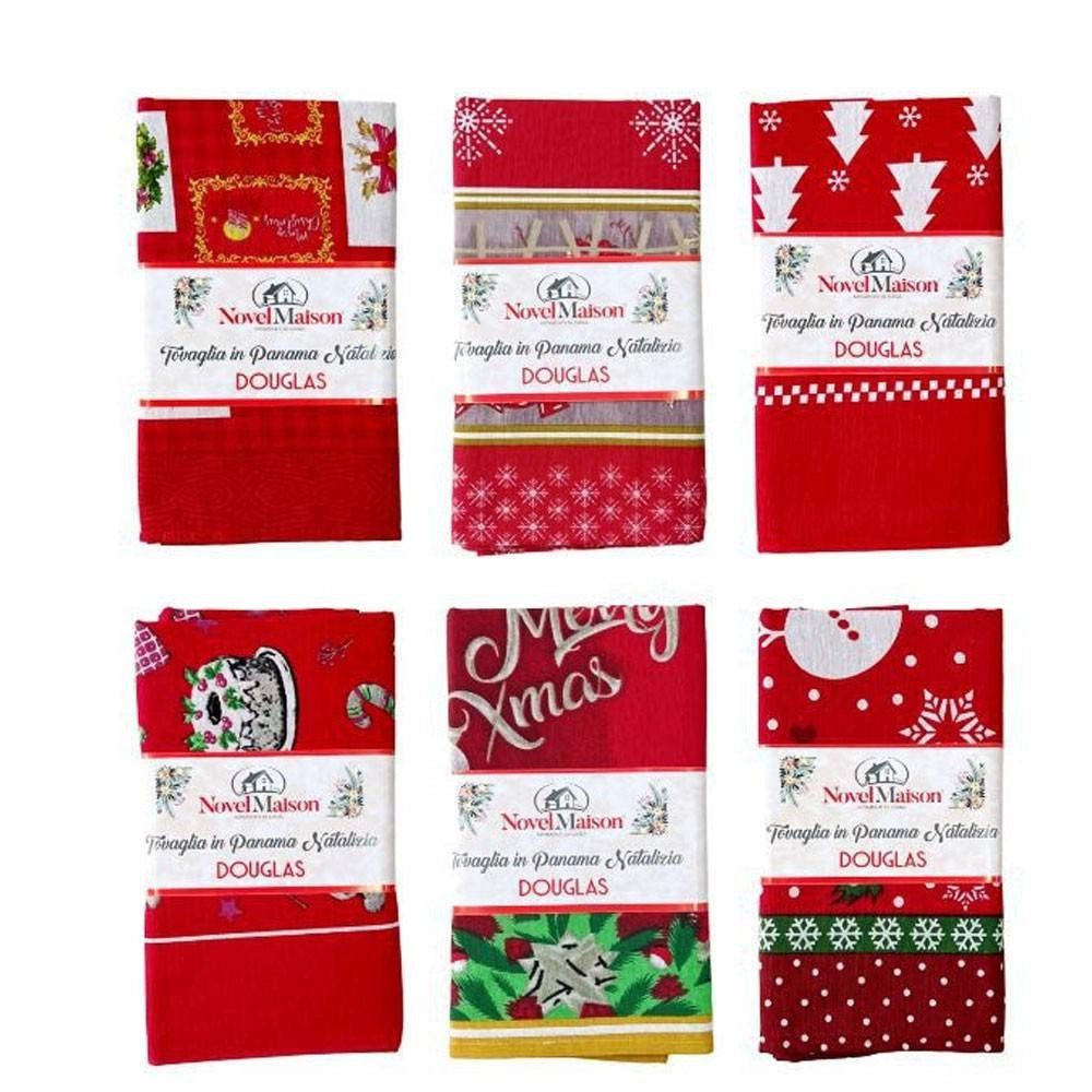Trade Shop - Tovaglia Natalizia Tessuto Panama Resistente Tema Natale Varie Fantasie 6 Posti -
