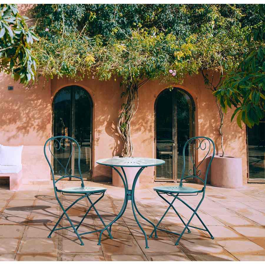 Set Tavolino e 2 Sedie Pieghevoli da Giardino Deco Turchese