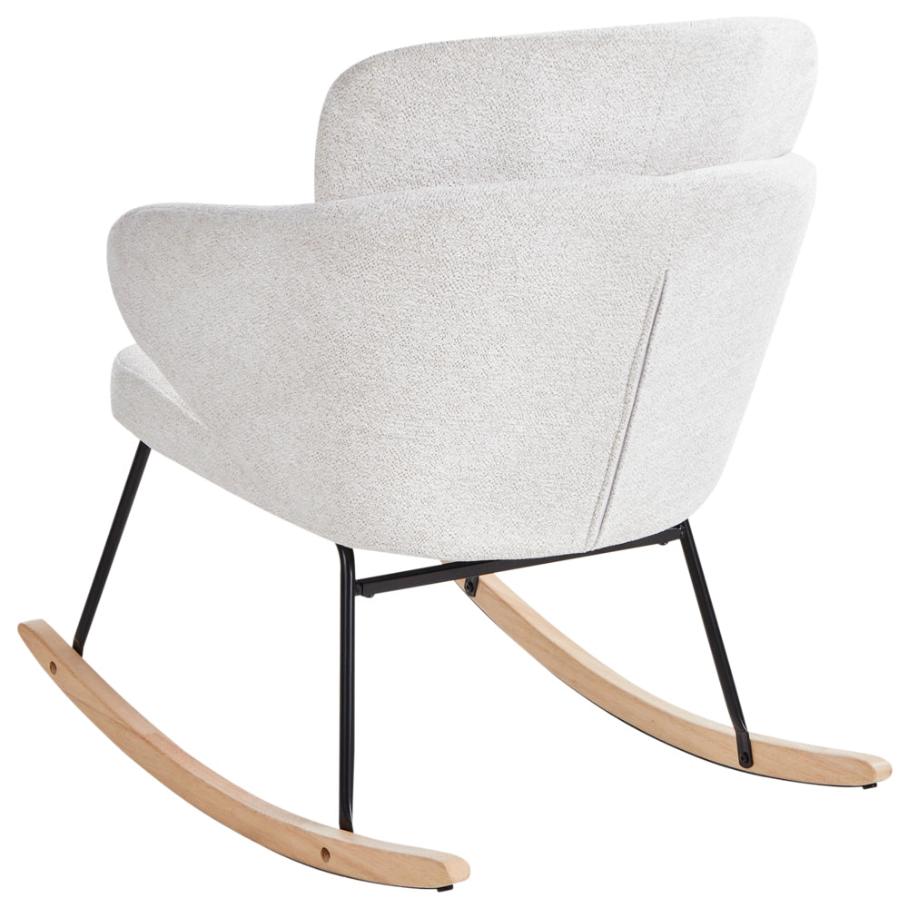 Sedia a dondolo in tessuto bianco sporco gambe in legno e metallo pattini design moderno soggiorno