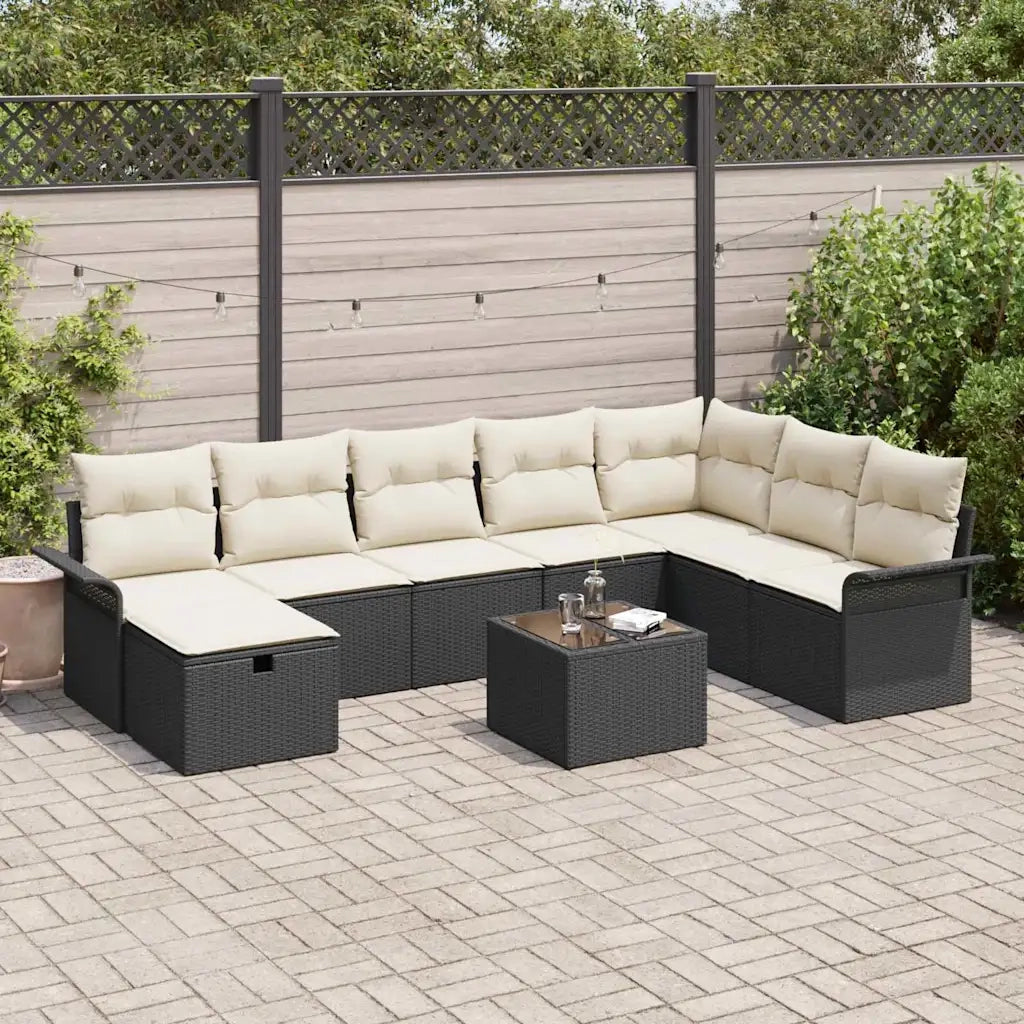 vidaXL Set Divano da Giardino con cuscino 9 pcs Nero Poly Rattan
