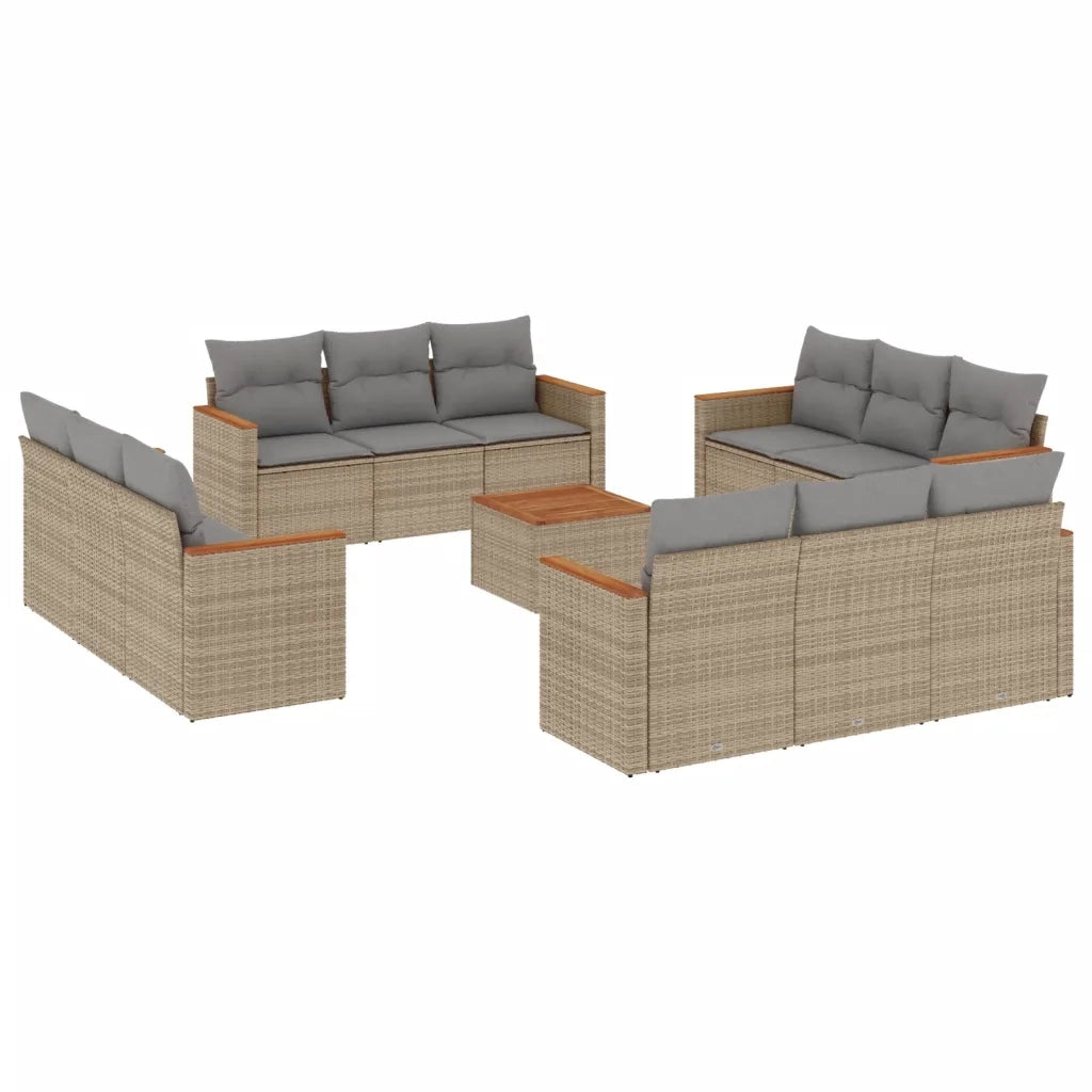 Set Divano da Giardino 13 pz con Cuscini Beige Misto Polyrattan 3225842