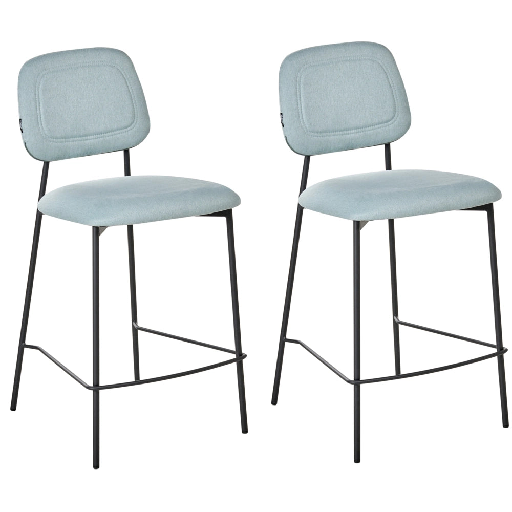 Set di sedie da pranzo moderne da bar in tessuto azzurro Struttura in ferro nero Seduta ad altezza banco Design moderno