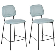 Set di sedie da pranzo moderne da bar in tessuto azzurro Struttura in ferro nero Seduta ad altezza banco Design moderno