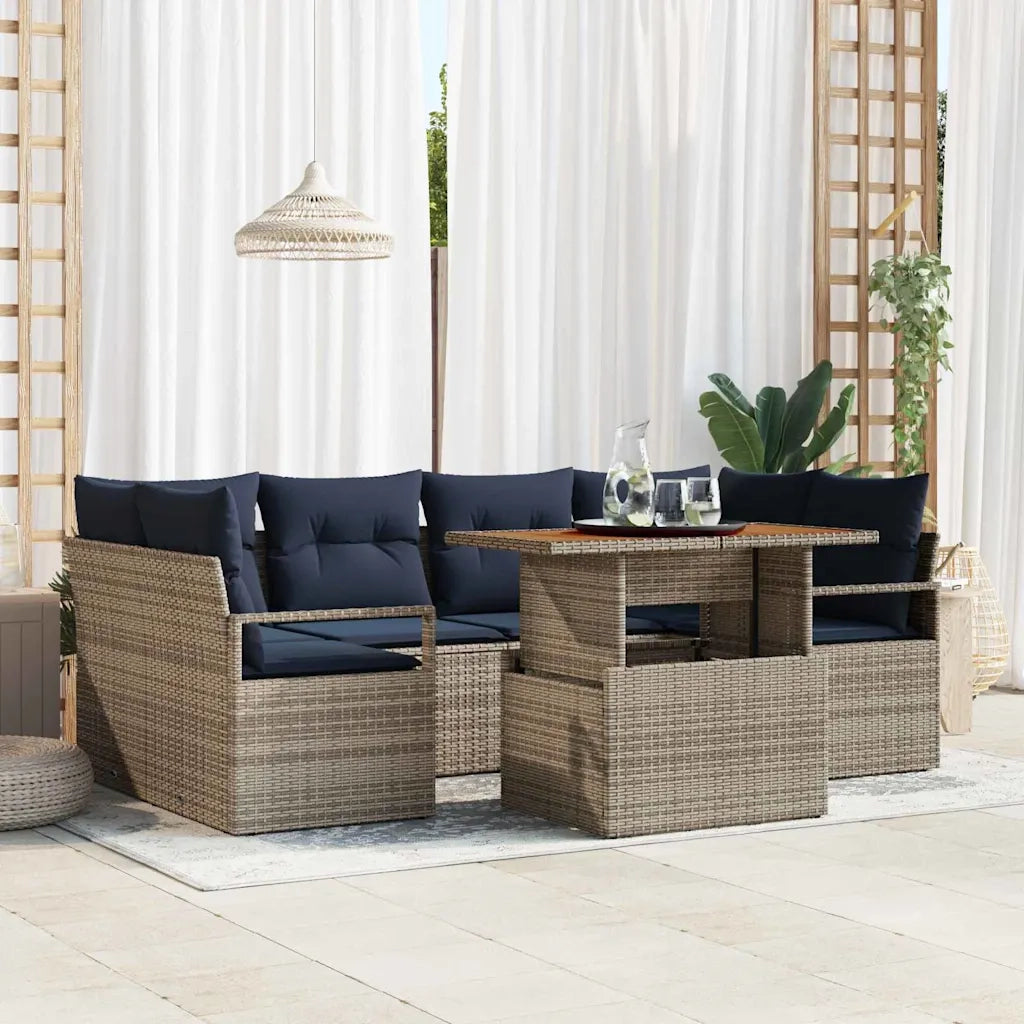 Set Divano da Giardino con cuscino 7 pcs grigio e blu navy