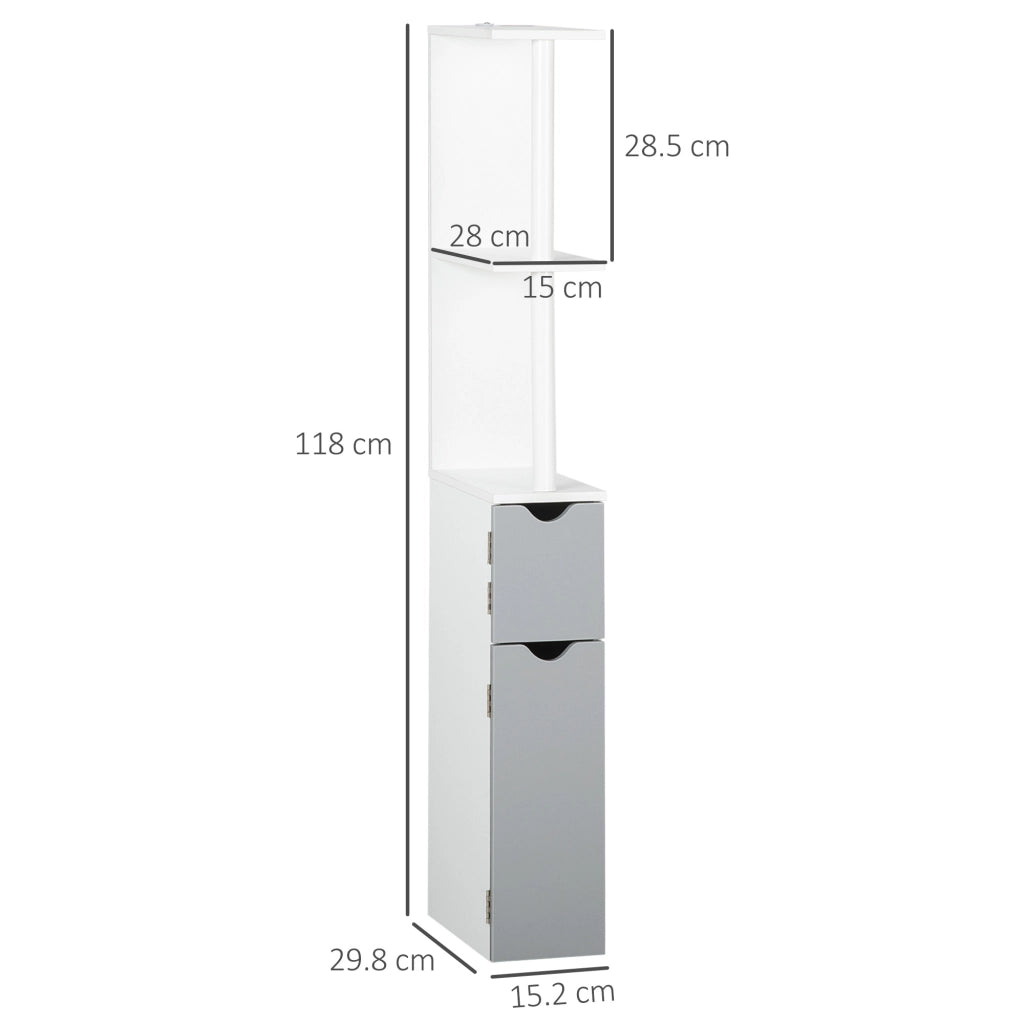 Colonna Bagno con Ripiani e Armadietti ¨C zephmum ¨C Legno Bianco Grigio 15.2x29.8x118 cm