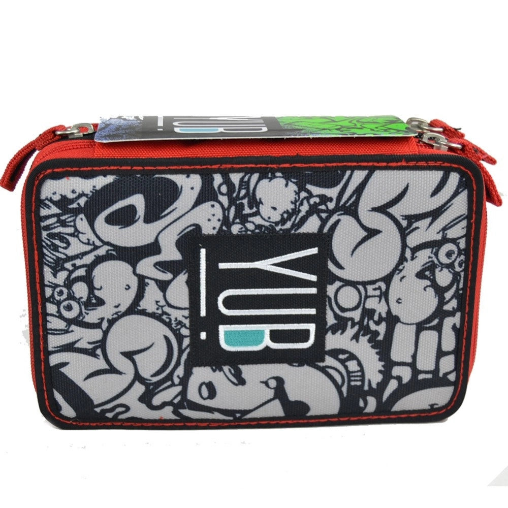 Trade Shop - Astuccio 3zip Accessoriato Completo Yub Seven Originale Svalvolati Scuola Grigio -