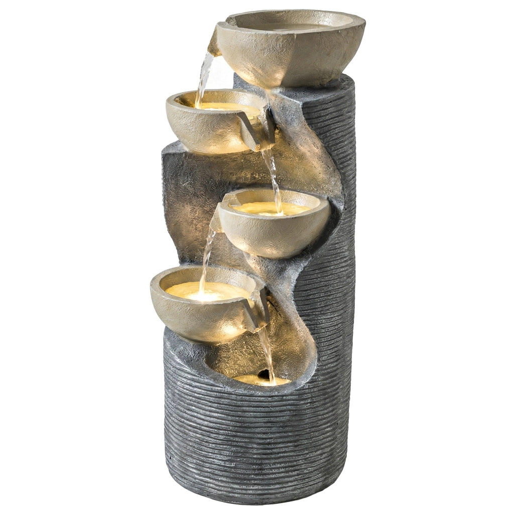 Fontana da giardino a 5 livelli con illuminazione LED pompa effetto pietra ¨C Zephmum ¨C 33x31x80 cm