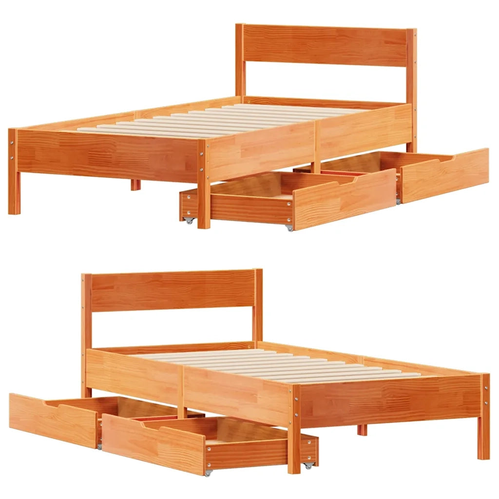 Letto senza Materasso-Struttura Letto Marrone Cera 75x190 cm in Legno di Pino 387445