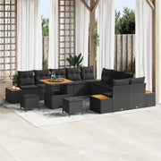 Set di divani da giardino  da 13 pezzi con cuscini Nero Polyrattan Acacia