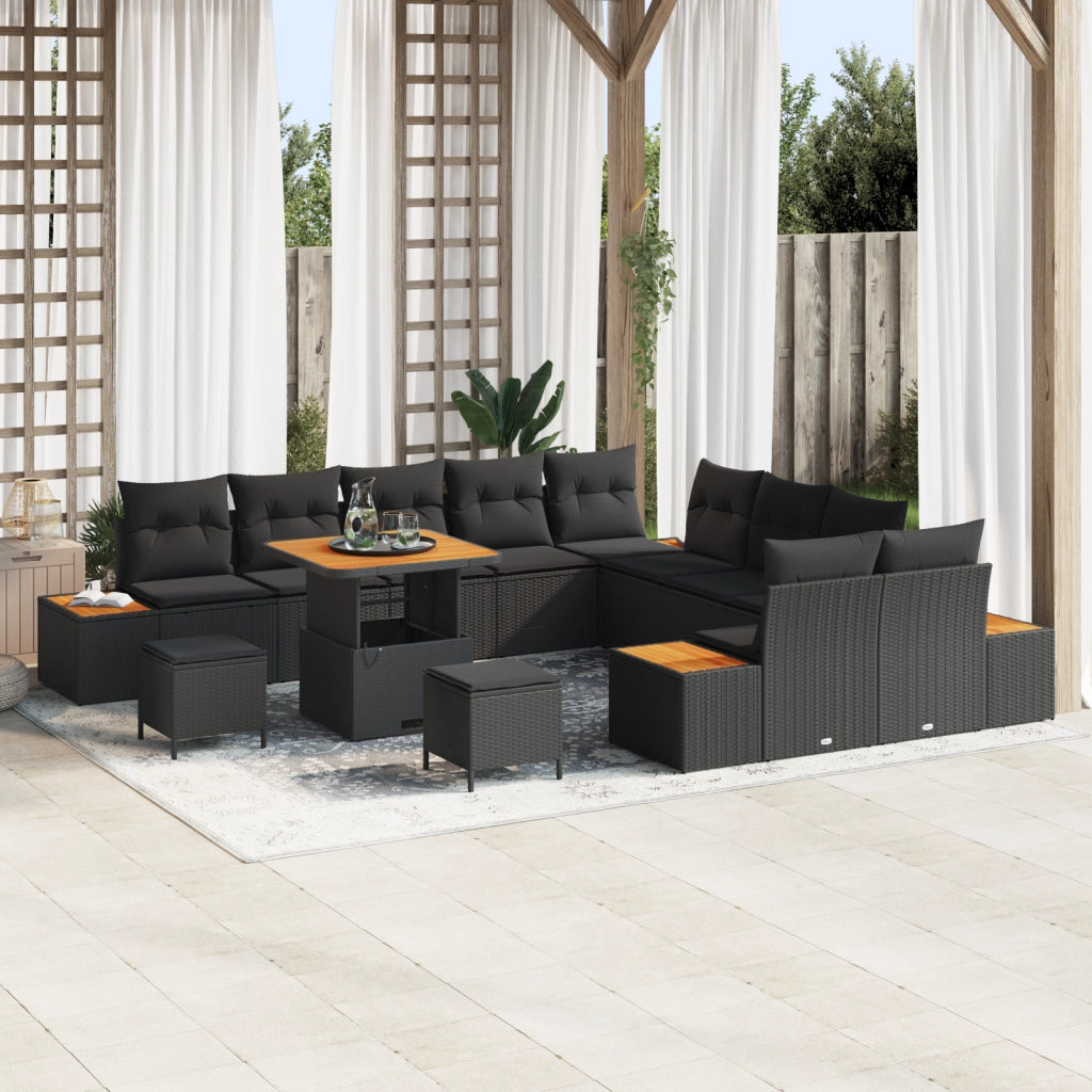 Set di divani da giardino  da 13 pezzi con cuscini Nero Polyrattan Acacia