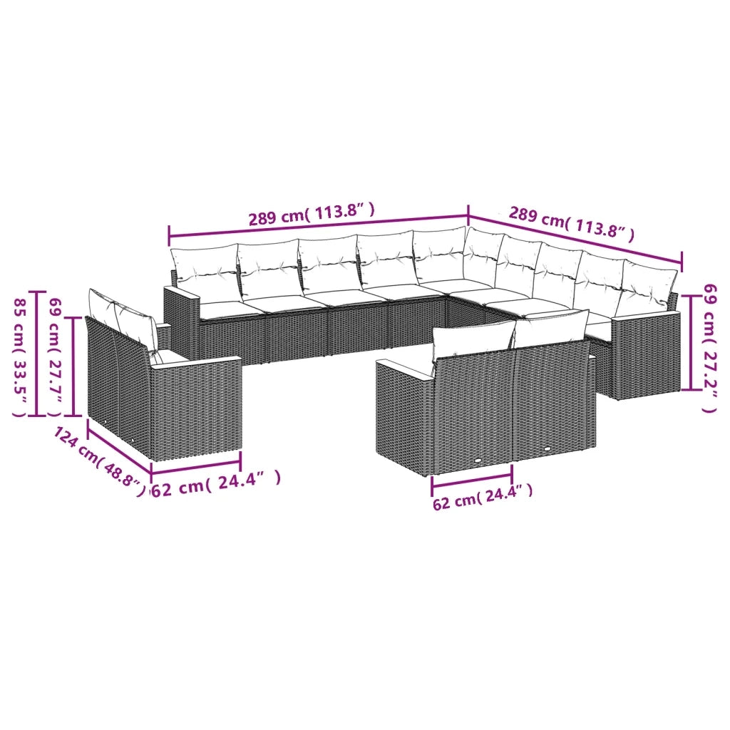 Set Divani da Giardino 13 pz con Cuscini Grigio in Polyrattan 3226529