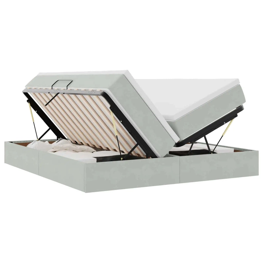 Letto con contenitore e materasso Grigio chiaro 200 x 200 cm