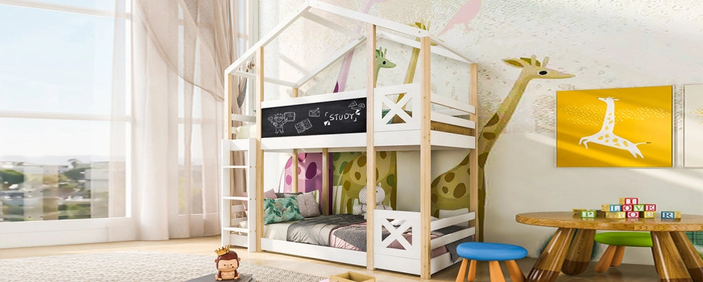 Letto a soppalco per bambini 90x200 cm con scivolo e scala; legno bianco